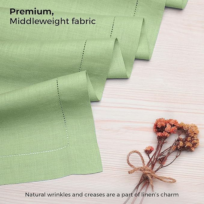 D'Moksha Homes Linen Sage Green Table Runner 36 Inches - 100% Pure Linen Small Table Runner 14 x 36 Inch Ideal for Dresser, Coffee Tables, Spring, St Patricks Day, Easter - Classic Hemstitch