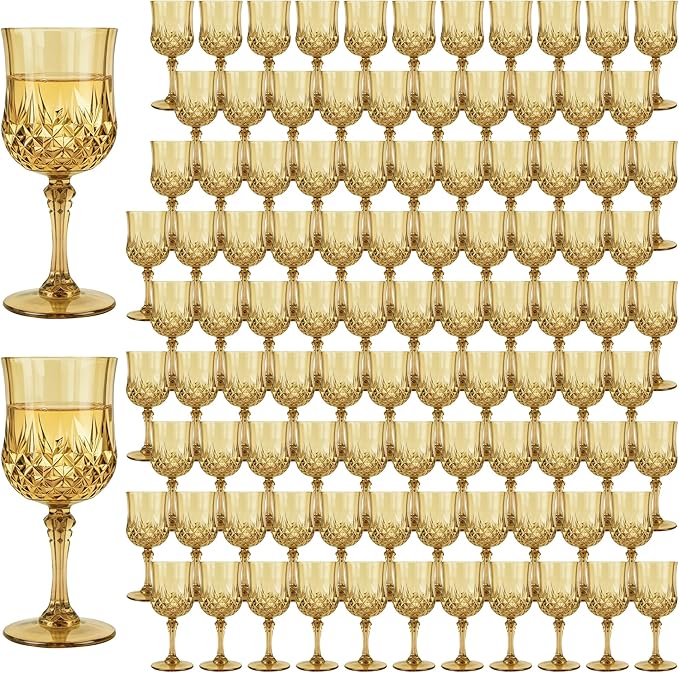 100Pack Plastic Wine Glasses, 7oz Vintage Goblets by LEYIQU