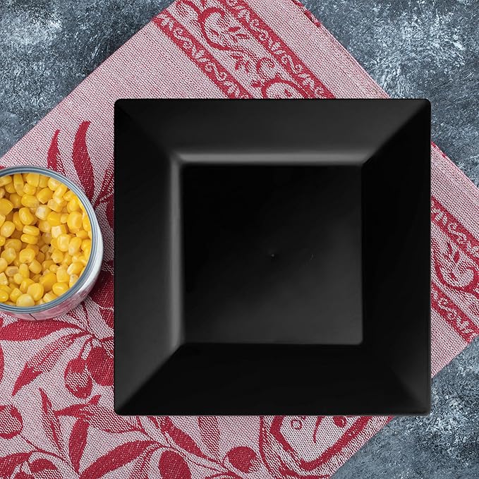 Smarty Had A Party 120 Elegant Disposable Plastic Dessert Plates, 6.5" Heavy Duty Fancy Square Black Salad Plates for Appetizers, Cakes, and Events, Bulk Party Supplies