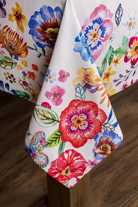 Maison d' Hermine Table Cloth Rectangle Table 100% Cotton 60 x 120 Inches Tablecloth Reusable Decorative for Dining Room Farmhouse Valentines Day Decorations Spring Summer- Happy Florals - High Summer