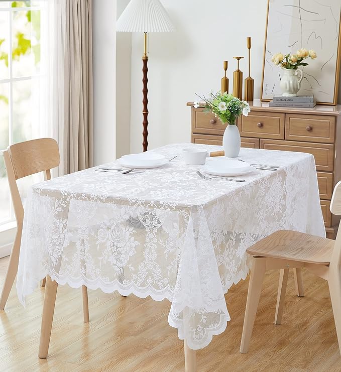 Warm Home Designs 70 x 70 Square Tablecloth with English Rose Design. Use Lace Square Table Cloth as Lace Tablecloth for Card Table or Dining Table. White Tablecloth for 4-8 Guests. LTC White 70"