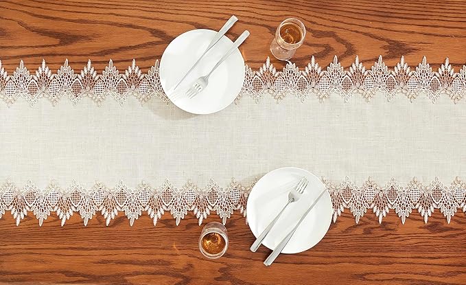 Natural Linen Table Runner 60 inches Beige Lace Coffee Table Runners | French - Image 6