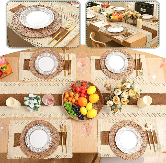 Boho Placemats 4/6/8 Set of Round Woven Placemat Macrame Style Bicolor - Image 6