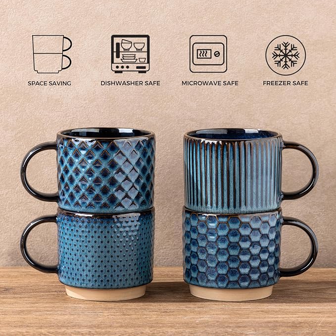 GBhome 15 OZ Stackable Coffee Mugs Set of 4, Ceramic Coffee Cups Set | 4 - Image 7