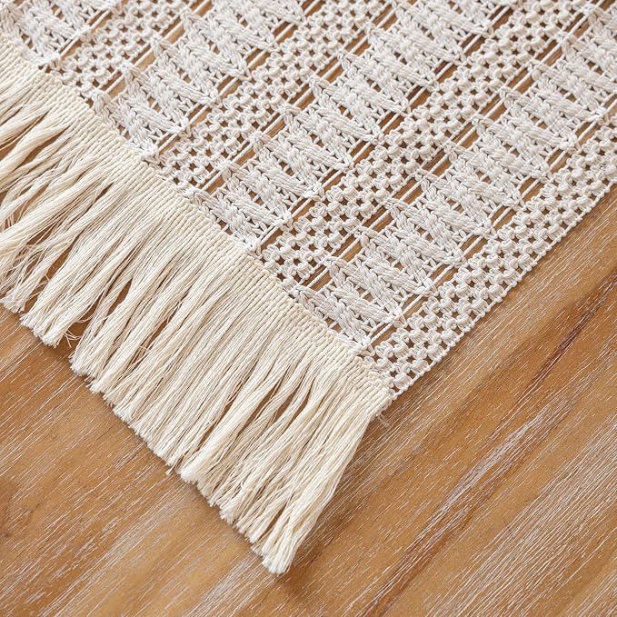 Keketoarrange Boho Macrame Table Runner 12x48 Inch | Woven Burlap Rustic Runner - Image 7