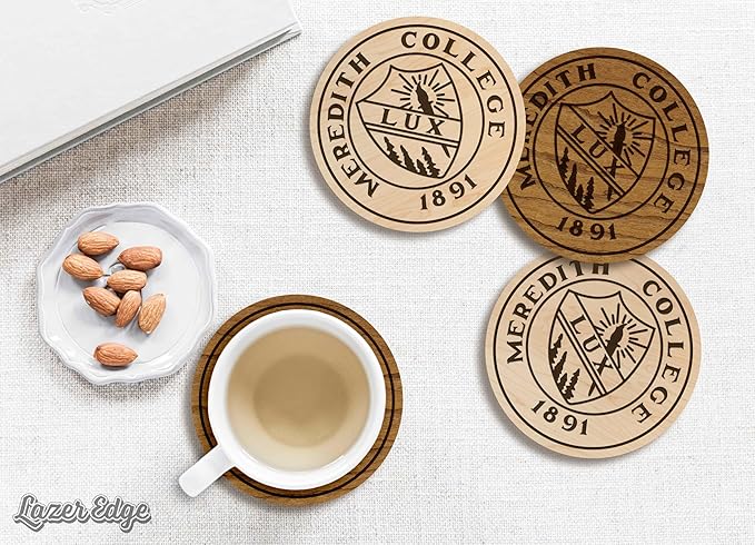 LazerEdge Meredith College Angels Wooden Coaster Set - Maple Wood - Officially Licensed Product - 4-Pack