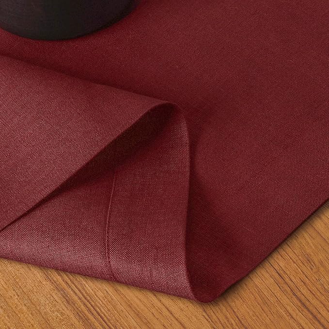 D'Moksha Homes Linen Dark Red Table Runner 132 Inches Long - 100% Pure Linen Extra Long Table Runner 14 x 132 Inch for Valentines, Spring - Machine Washable