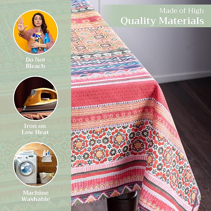Maison d' Hermine Table Cloth Square Table 100% Cotton 60 x 60 Inches Fall Tablecloth Reusable Everyday Use for Thanksgiving Christmas Decorations Dining Farmhouse Party (Ispahan)