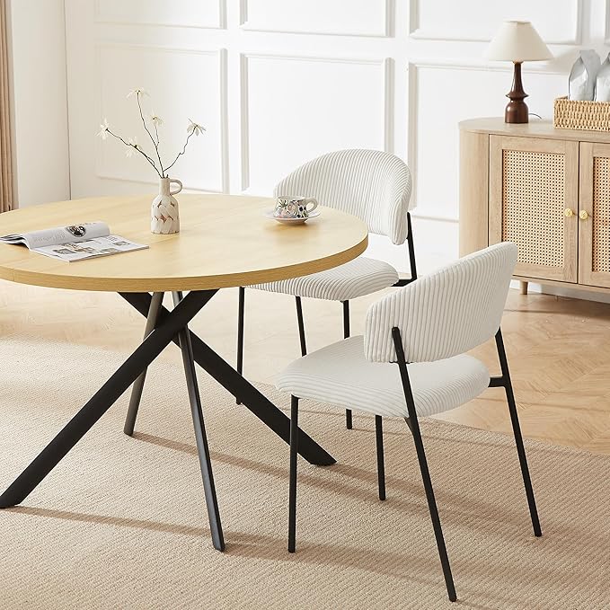 45.3 Inch Round Dining Table Set for 4, Mid Century Modern Small Coffee Set for Dining Room Kitchen Apartment (Cream Table + 4 White Shell Chairs)