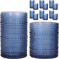 Moretoes 12 Pack Blue Hobnail Drinking Glasses, Vintage Water Glass Cups | by Moretoes
