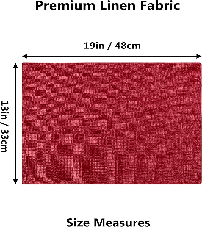 Home Brilliant Cloth Placemats Set of 4 Red Linen Placemats for Dinner Heat Resistant Dining Table Mats Kitchen Place Mats for Party Valentine's Day, Dark Red Burgundy