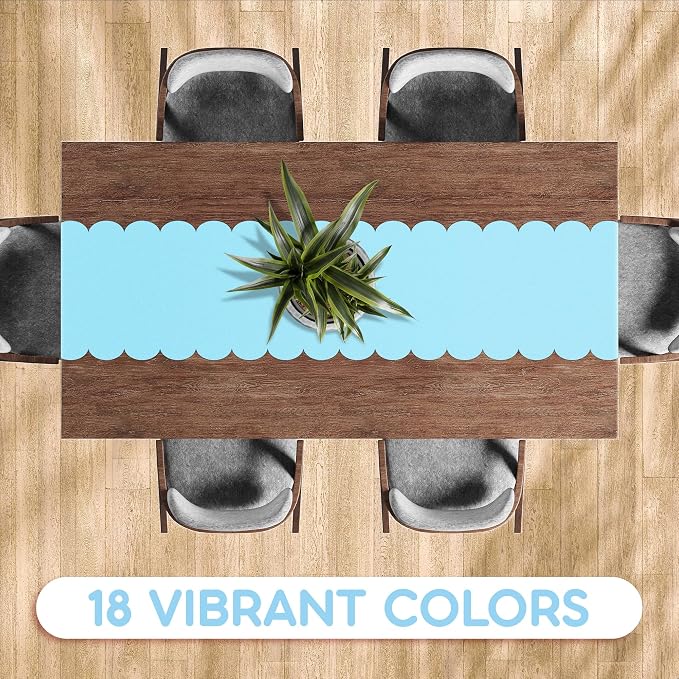 Light Blue Scallop Table Runner, Disposable Plastic, 5 Pack - Image 4