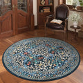 GarveeHome Dark Blue Floral 4 ft Round Rug Washable Non-Slip Soft Low Pile Small Circle Carpet Vintage Rugs for Kitchen Bedroom Nursery Dining Living Room