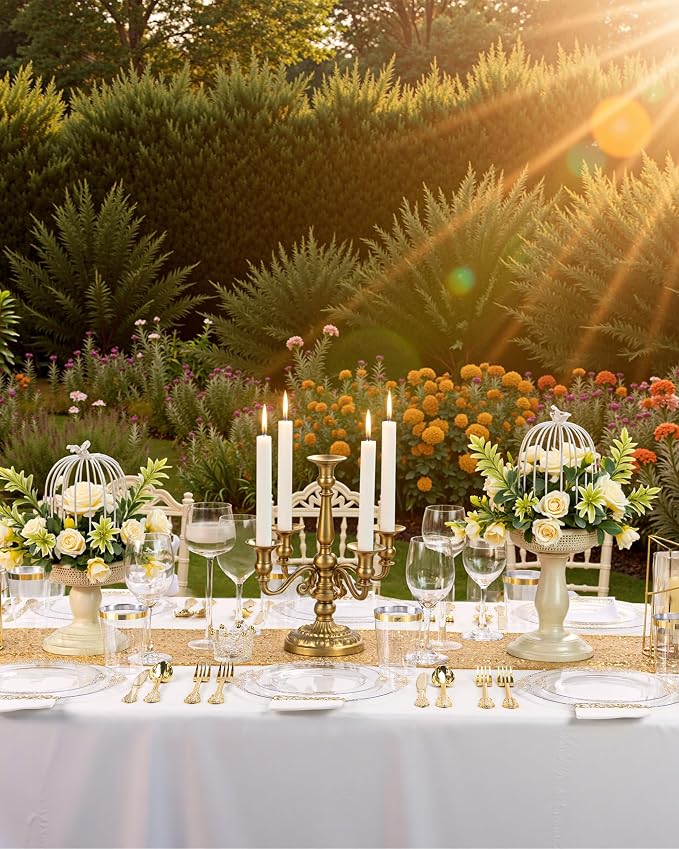 Nervure 350Pcs Clear Gold Plastic Plates, Dinnerware Sets - Image 5