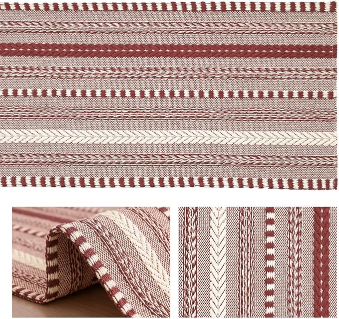 Artoid Mode Red Farmhouse Stripe Braided Table Runner 12x72 Inch | Holiday - Image 6