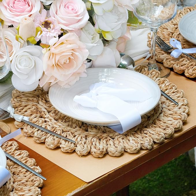 15" Corn Husk Woven Round Placemats Set of 6 - Wicker Boho Farmhouse Placemats - Rattan Table Mats Like Water Hyacinth for Dining Table, Wedding, Home