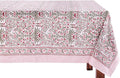 ATOSII Nargis Pink 100% Cotton Rectangle Boho Spring Tablecloth, Handblock Floral Table Cloth Linen for Kitchen Dining I Parties Wedding Outdoors Easter Holidays Home Decor 60 X 90 Inches I 6 Seater