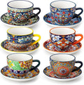 vancasso 8 Oz Cappuccino Cups, Porcelain Tea Cups and Saucers Set of 6 | by vancasso