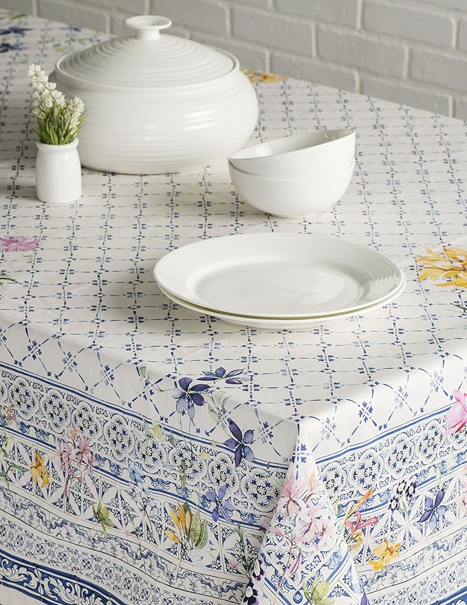Maison d' Hermine Table Cloth Rectangle Table 100% Cotton 54 x 72 Inches Tablecloth Reusable Decorative for Dining Room Farmhouse Home Valentines Day Decorations Spring Summer - Faience