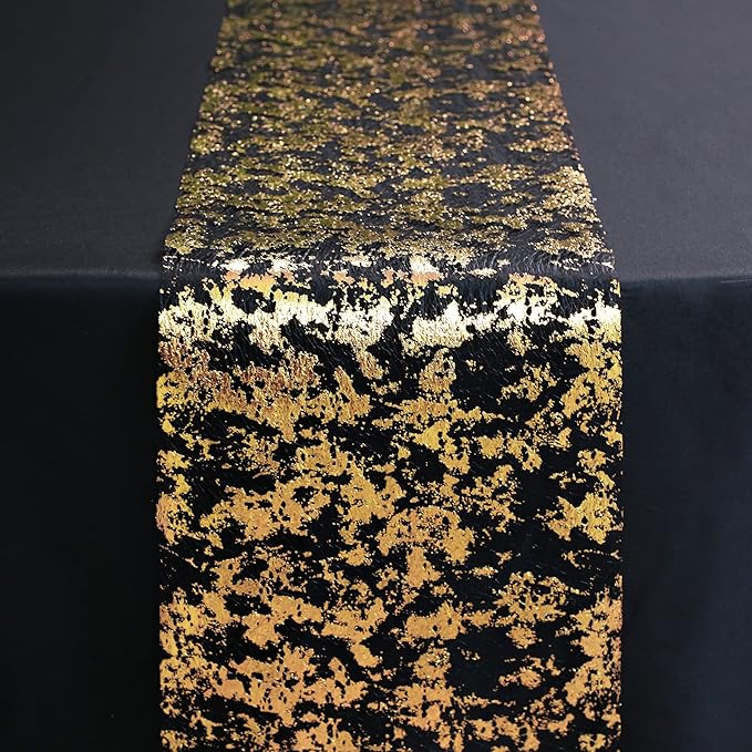 Snowkingdom Black and Gold Table Runner 49 Feet 588 inches Golden Metallic - Image 4
