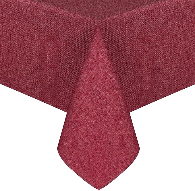 JIUZHEN Red Faux Linen Farmhouse Tablecloth Rectangular, Wrinkle Stain Resistant Table Cloth Rectangle Tablecloth Table Cover for Kitchen Dining, 54 x 108 Inch