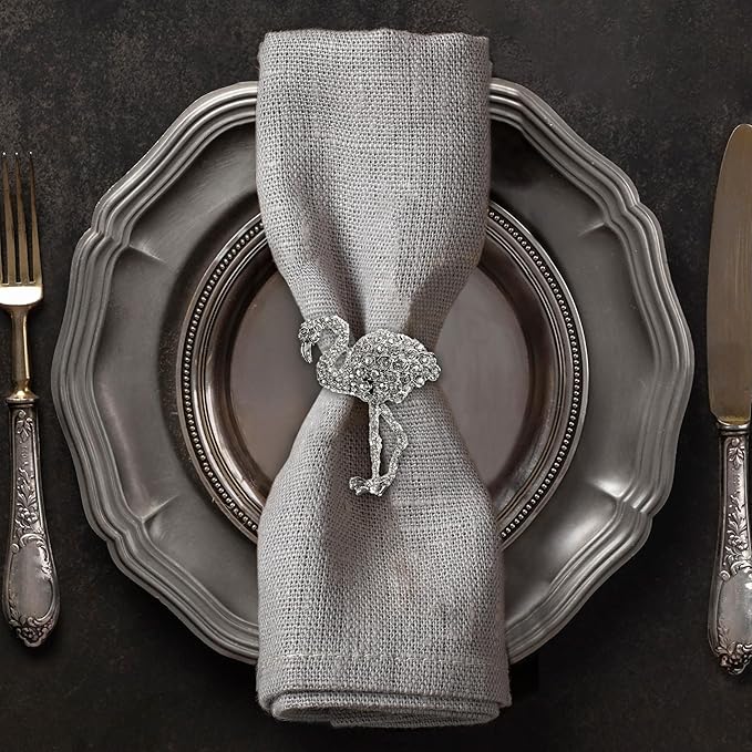 Decozen Set of 16 Silver Napkin Rings in Flamingo Design Festive Table Decor Setting for Holiday Wedding, Birthday, Kitchen, Home Decor Housewarming Gift - Mothers Day Decorations