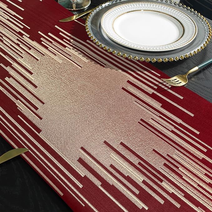Elegant Modern Red Table Runner, Luxury Contemporary Geometric | Table Runners - Image 5