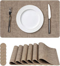 Vinyl Placemats Set of 6, Faux Leather Waterproof and Heat Resistant Place Mats, Washable Anti-Slip Table Mats with Coaster, Wipeable Placemats for Indoor & Outdoor 17" x 12" (Light Coffee, Set of 6)