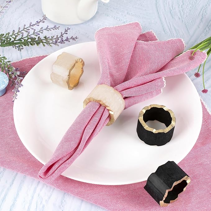 CLEENTABLE Rustic Epoxy Resin Napkin Rings - 12 Pcs Napkin Holders for Parties, Dining, Family Gatherings, Weddings, Holidays, Décor, Gifting - Durable Tabletop Decor (Ivory Black)