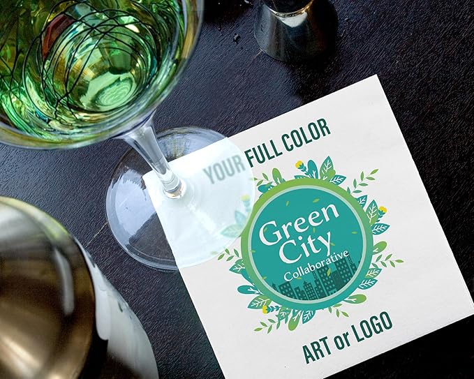 B.E. Green 100% Recycled Custom Cocktail Napkins - Personalized 100% Recycled Napkins - Eco-friendly & Full-Color Digital Printed - Weddings, Events & Celebrations - Pack of 50 - Non-Embossed, 5"x 5"