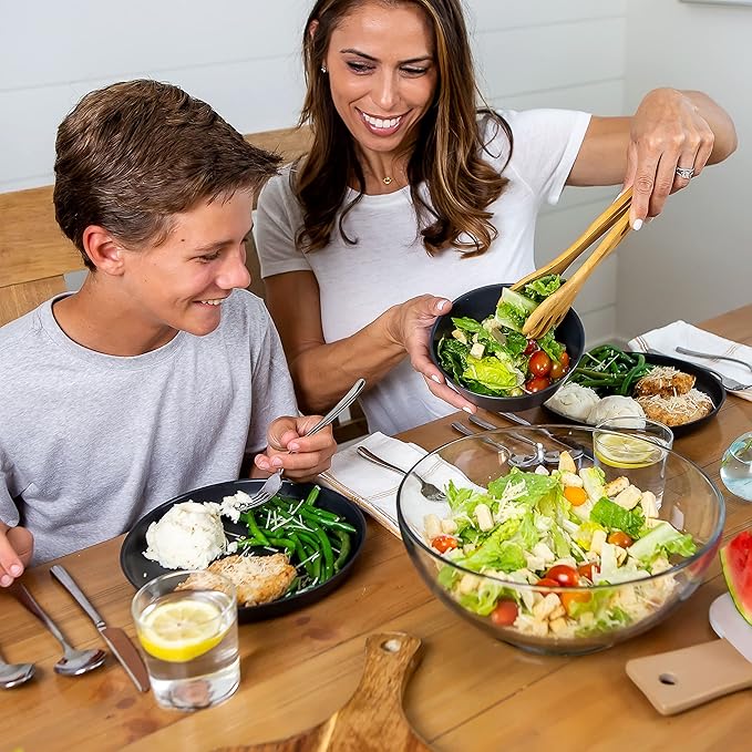 Grow Forward Premium Wheat Straw Plates and Bowls Sets - 8-Piece Wheat Straw Dinnerware Sets - Unbreakable & Reusable Microwave Safe Plastic Dinner Plates for Outdoors, RV, Camping Dishes - Midnight