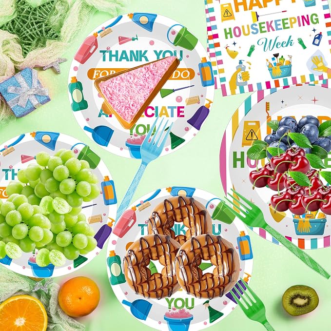 96 Pcs Housekeeping Week Party Supplies Kit 24 Plates 24 Dessert Plates 24 - Image 5