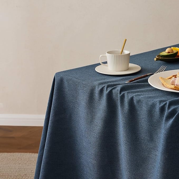 Linen Tablecloth for Rectangle Table, 60x84 Inch Navy, Farmhouse Style Navy Blue Tablecloth, Water Resistant Burlap Tablecloths for Dining Table Farmhouse Kitchen