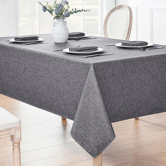 Rectangle Tablecloth Linen Textured Waterproof & Stain Resistant Table Cloth Wrinkle Free Decorative Fabric Farmhouse Table Cover for Dining/Party/Buffet/Wedding, 52 x 70 Inch, Dark Grey