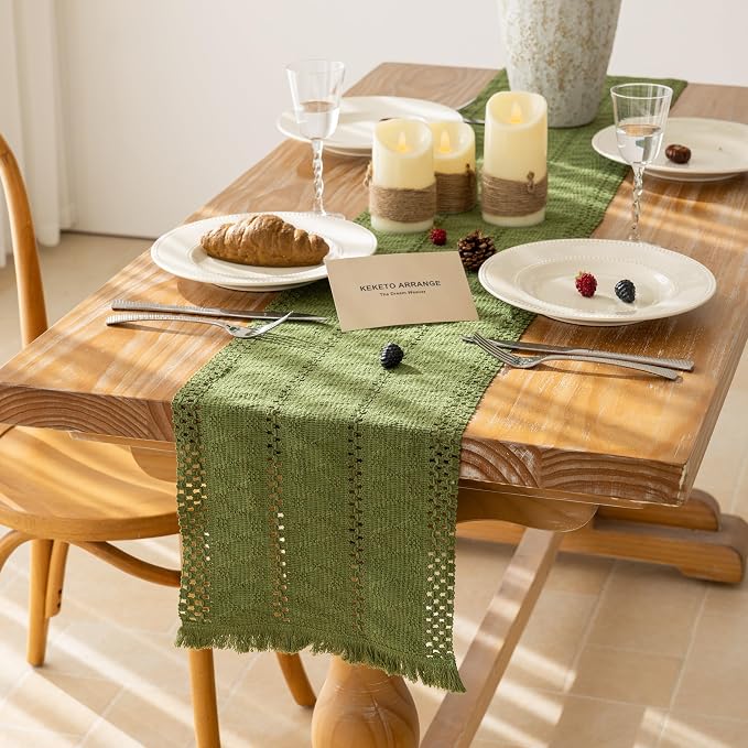 Keketoarrange Boho Macrame Table Runner 12x90 Inch | Woven Burlap Rustic Runner - Image 6