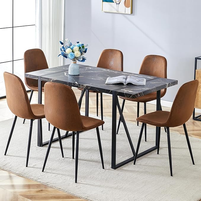 Dinner Table Set for 6,7 Piece Dining Table Set for 6,Modern 55'' Rectangle Dining Table and 6 Dining Chairs,Kitchen Table and Chairs for 6,Ideal for Kitchen Dining Room
