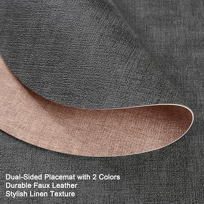 Myir JUN Round Placemats Dual Sided, Faux Leather Place Mats Set of 4 Indoor Placemats for Dining Table Outdoor Placemats Non-Slip Washable Table Mats (Set of 8, Gray Pink)