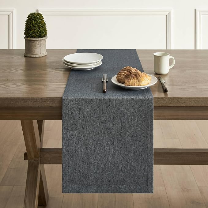 Basic Linen Style Table Runner, 14x72 Inch Charcoal | Mitered Corner Design - Image 2