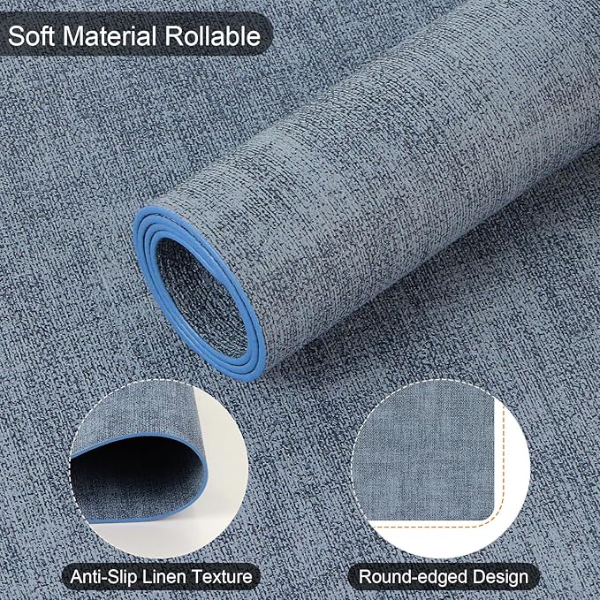 Faux Leather Placemats Set of 6, Heat Resistant Wipeable Washable Vinyl Place Mats, Waterproof Anti-Slip Dining Table Mats, Suitable for Indoor & Outdoor Use (Blue)