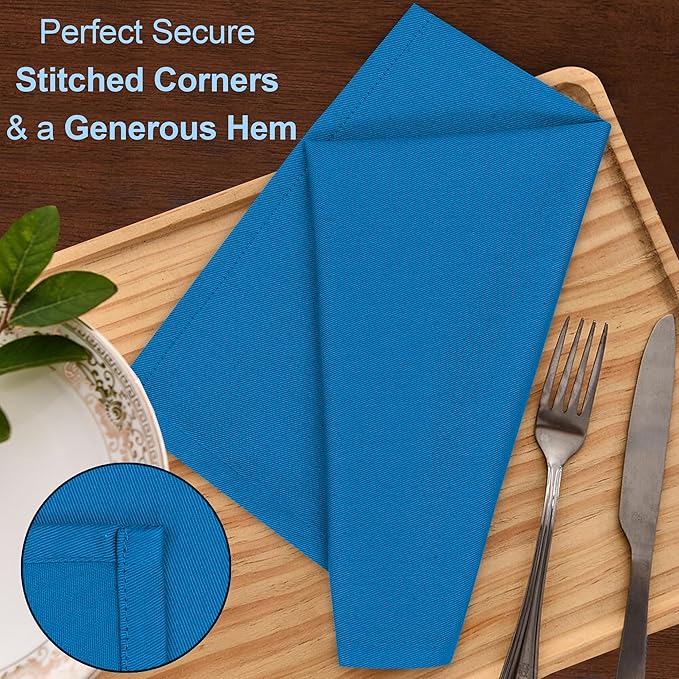 Ruvanti Cloth Napkins Set of 12, 18x18 Inches Napkins Cloth Washable, Soft, Durable, Absorbent, Cotton Blend. Table Dinner Napkins Cloth for Hotel, Lunch, Restaurant, Wedding Event, Parties - Blue