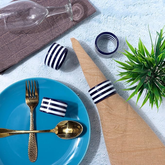 Epoxy Napkin Rings – Elegant Navy Blue & White Napkin Holders Set of 12 for Table Decor, Parties, Weddings & Dining - Modern Round Serviette Rings for Home & Holiday Celebrations - CLEENTABLE