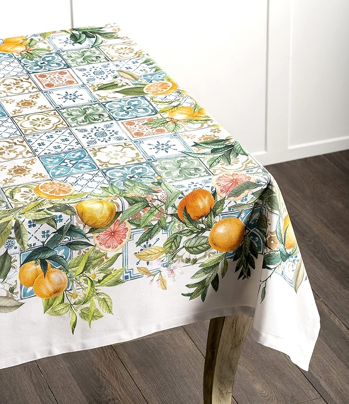 Maison d' Hermine Table Cloth Rectangle Table 100% Cotton 60 x 108 Inches Tablecloth Reusable Decorative for Dining Room Farmhouse Home Valentines Day Decorations Spring Summer - Agrume