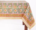 ATOSII Clover Green 100% Cotton Rectangle Fall Tablecloth, Handblock Floral Print Linen Table Cloth for Kitchen Dining I Parties, Weddings, Outdoors, Easter I Home Decor 60 X 108 Inches I 8 Seater