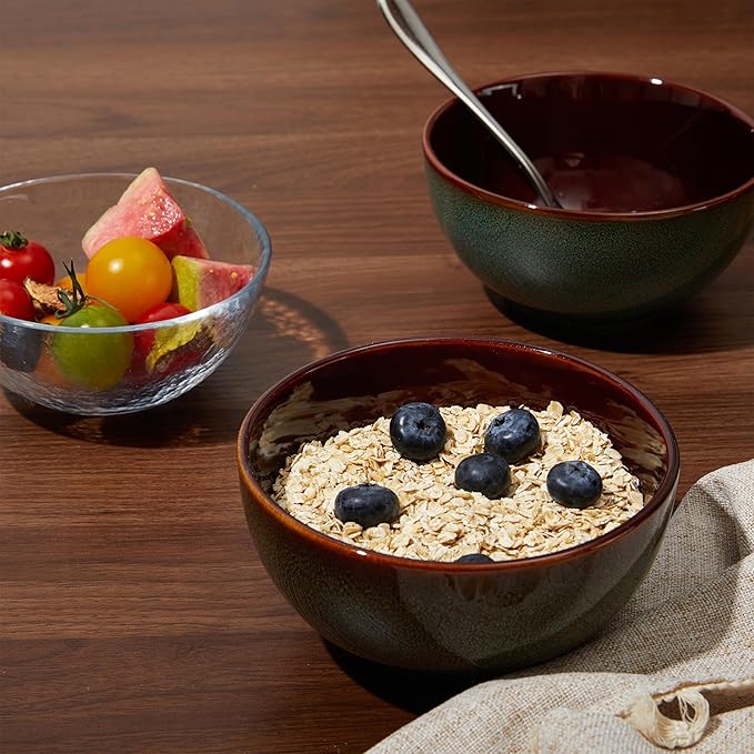 5.5" Cereal Bowls & Dessert Bowls Set of 6-22 Oz Small Bowls for Kitchen-Ceramic Bowl for Cereal, Soup, Oatmeal, Salad, Ramen, Noodle, Rice, Yogurt-Dishwasher & Microwave Safe, Brown Green