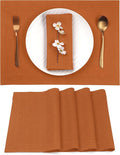 D'Moksha Homes Linen Rust Placemats Set of 4-100% Pure Linen Placemats 14 x 19 Inch for Spring, Easter - Handcrafted and Machine Washable