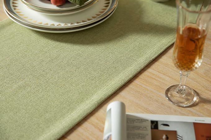 Burlap Style Farmhouse Table Runner, 14x48 Inches Light Sage Green | Thick - Image 5