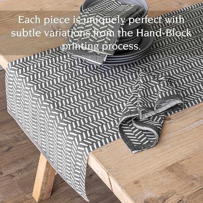 Over&Back 18x90 Hand-Blocked Printed Cotton Table Runner - Image 3