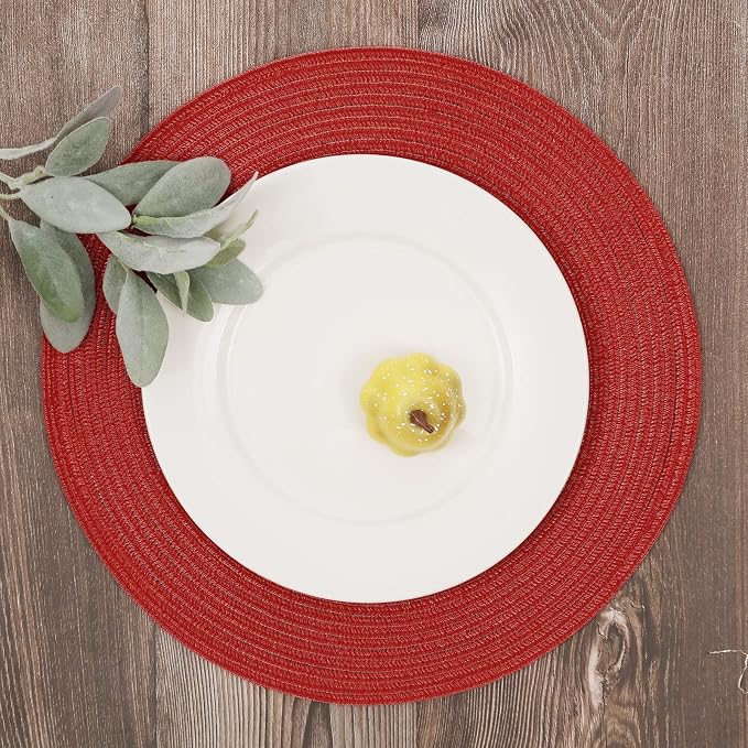 SHACOS Round Braided Placemats Set of 8 Washable 15 inch Round Table Mats Non - Image 3