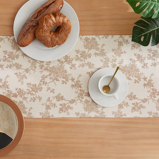 French Pastoral Farmhouse Table Runners, 13x90 Inch Brown | 100% Organic Cotton - Image 4
