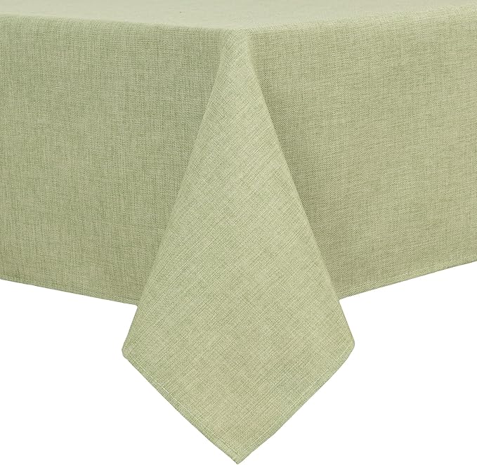 Hiasan Faux Linen Rectangle Tablecloth - Wrinkle and Stain Resistant Washable Table Cloth for Kitchen Dining Room Holiday Table Cover for Dinner, Green, 54 x 108 Inch